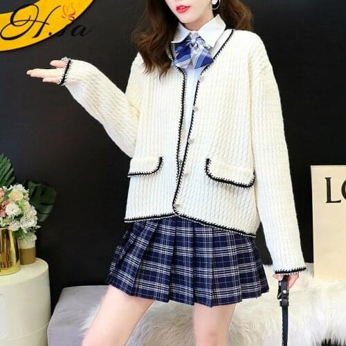 Hsa 2021 Winter Fashion Women Knit Sweater Coat Chic Elegant Sweater Cardigans Loose Style Black Sweater Knitted Cardigan Kawaii