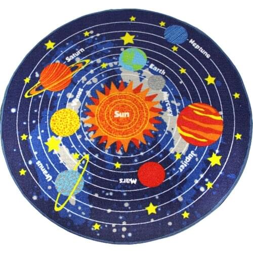 HUAHOO Blue Solar System Kids Area Rug Educational Learning Carpet Fun Rug Children Area Rug for Playroom & Nursery Rugs