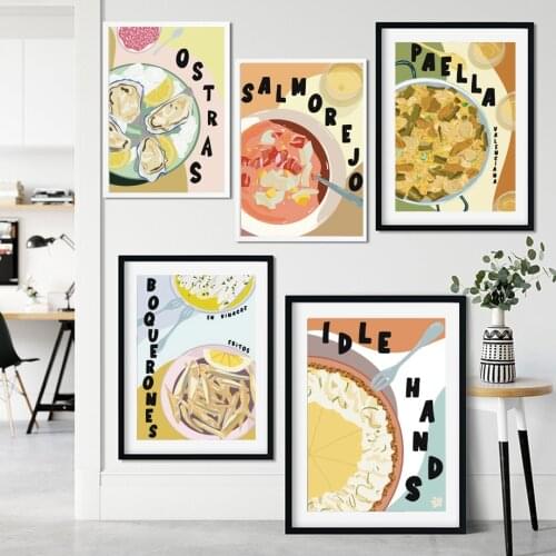 Spanish Food Coffee Fish Bread Kitchen Wall Art Canvas Painting Nordic Posters And Prints Wall Pictures For Living Room Decor