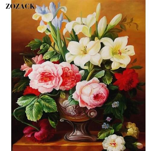 Oil painting vase lily peony flower printed Cross stitch kit DMC Needlework Embroidery Cross-Stitch set DIY handwork Fabric 11CT