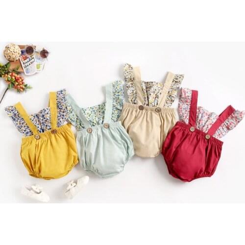 Newborn Baby Girl Clothes Summer Solid Color Short Sleeve Romper Flower Shorts Outfit New Born Infant Clothing