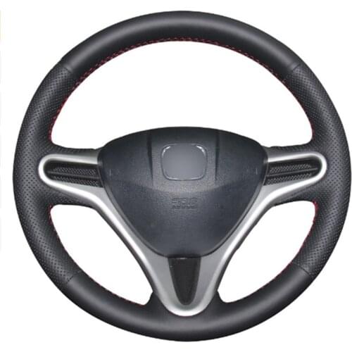Top Leather Steering Wheel Hand-stitch on Wrap Cover For Honda Jazz Fit 2009-13