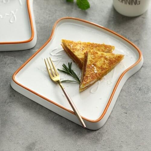 Creative Ceramic Plate Toast Shape Bread Plate Salad Plate Toast Tray Sushi Plate Dessert Cheese Snack Tray Household Tableware