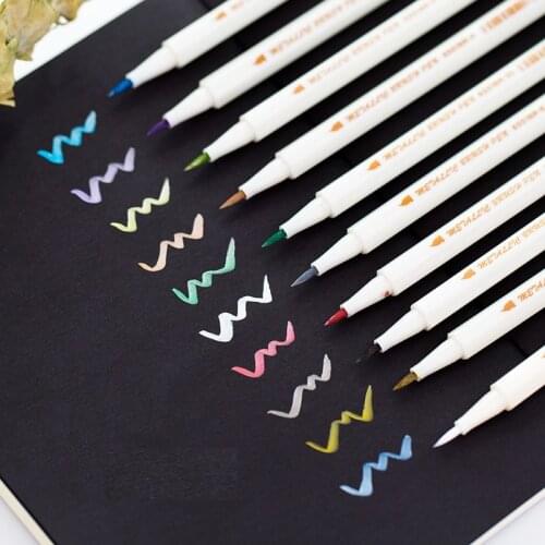 10 Different Color STA Metallic Brush Marker Pen for Drawing Lettering Calligraphy Paint Home DIY Card Diary Art School F6965