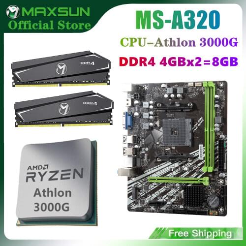 MAXSUN Motherboard Combo AM4 A320M.2-VH AMD DDR4 4G 2666MHz Memory Slots Rams CPU AM4 200GE VGA Mainboard for Desktop