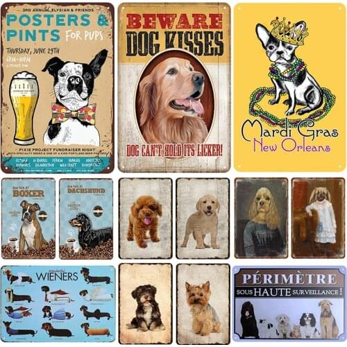 Cute Dog Plaque Metal Vintage Tin Sign Pin Up Shabby Chic Decor Metal Signs Vintage Bar Decoration Metal Poster Pub Metal Plate