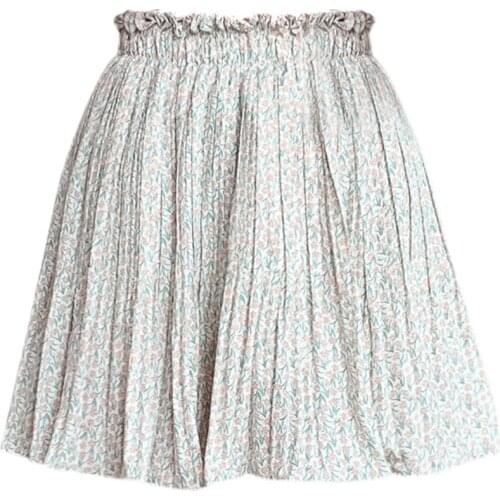 LUKAXSIKAX 2021 New Summer Women Elastic Waist Slim Mini Skirt Sweet Small Floral Pleated Chiffon Skirt