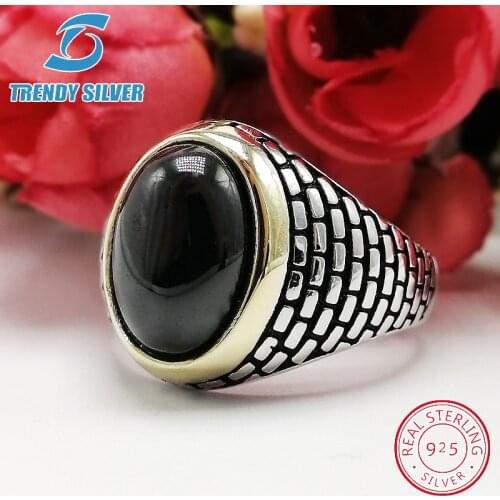 Rose gold silver 925 fine jewelry man rings men accessories turquoise gemstone natural onyx agate wholesale TRENDY SILVER TCR846
