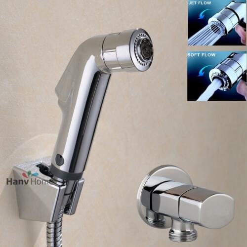 Toilet Bathroom Hand Held Bidet Spray Diaper Shower Sprayer Set Portable Shattaf Jet Douche kit &Angle Valve & Hose & Holder