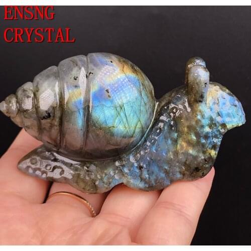 Natural Labrador mineral carving snail Healing Stone Gem Craft Gift Home Decor Ornaments