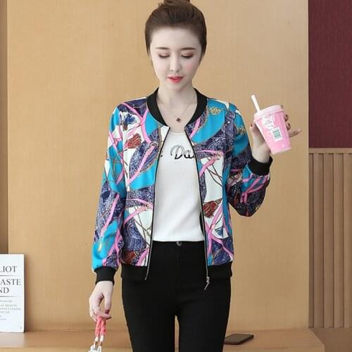 2021 New Fashion Women Spring Jacket Long Sleeve Women Basic Bomber Jacket Thin Flower Coats Female Jacket Feminine Blue Coat