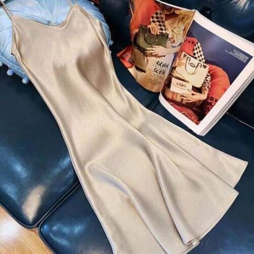 2021 summer new fashion womens dress solid color Dress Satin Long suspender skirt sex dress
