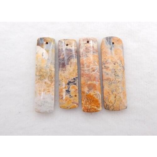 4Pcs Natural Orbicular Rhyolite Birds’Eye Jasper Gemstone Necklace Pendants 40x10x5mm 13g