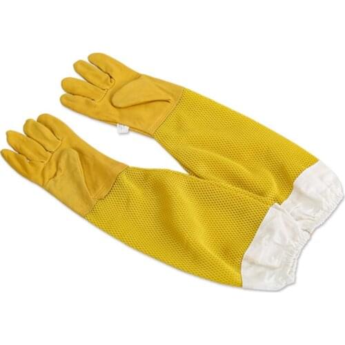 New Beekeeping Gloves Goatskin Bee Keeping with Vented Beekeeper Long Mesh Fabric Sleeves Synthetic Leather Glove XL Garden Tool