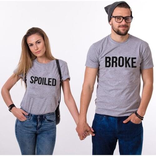 Wedding Anniversary Gift Tee Unisex Woman Top Casual Broke & Spoiled Letter Print Couple Matching Tee Shirts Funny Tshirts