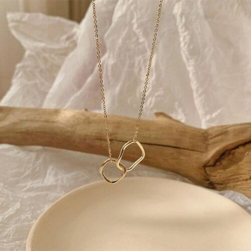 Simple Design Double Circle Pendant Necklace Personality Gold Siver Color Choker Necklace For Women Fashion Jewelry Gift