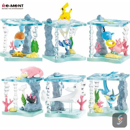 RE-MENT CANDY TOY Pokemon Deep Sea Elf Pikachu Popplio Squirtle Vaporeon Action Figure Ornament Toys Birthday Gifts