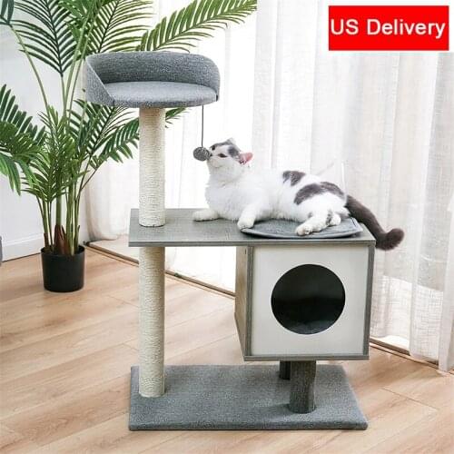 Modern Cat Tree Cat Tower Featuring with Sisal-Covered Scratching Posts, Spacious Condo and Large Perch for Small to Medium Cats