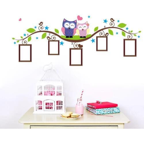 Owls photo frame wall stickers home decoration bedrrom animals wall decals mural art living room cartoon flower vine zooyoo1021