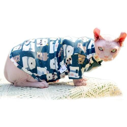Spring Sphynx Cat Clothes for Hairless Cat Cotton Cat Hoodies Pullover Cartoon Printed T Shirt for Small Medium Cats Dogs Pet