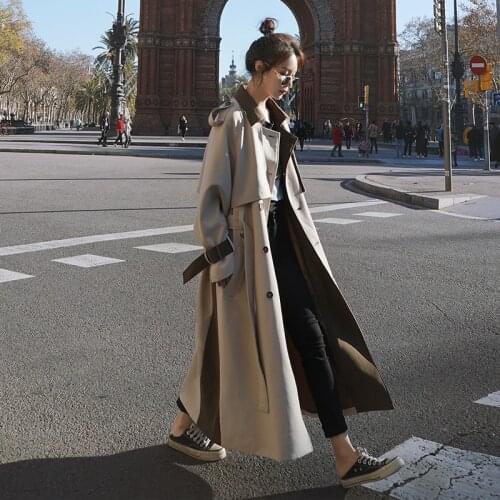 2020 Mid-length Patchwork Windbreaker Female autumn Female New Korean Version Double-breasted Slim Thick Trench Coat