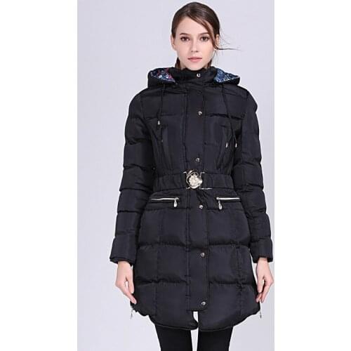 Vintage Women With Belt Hooded Thick Long Down Parkas Jacket Coat Female Slim 2020 High Quality LadyWarm Winter Outwear