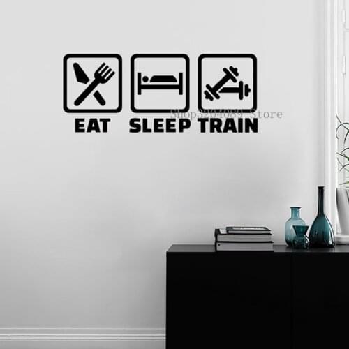 Funny Eat Sleep Train Wall Decal For Boys Bedroom Gym Decor Wall Stickers Fitness Training Healthy Lifestyle Vinyl Decals CN034