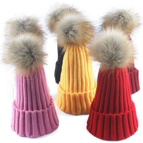 Women Autumn Winter Warm Hat Knitting Wool Cap Soft Fur Hats For Women Winter Hand Knit Slouchy Beanie