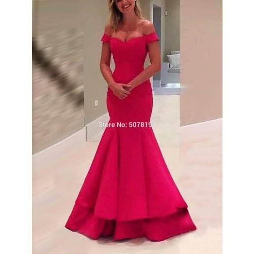 1142 Hot Pink Off-The-Shoulder Natural Mermaid/Trumpet Floor-Length Evening Dresses/Woman Gowns Long Spandex Prom Free Shipping