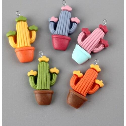 10pcs 18*27MM DIY resin fittings color plant cactus charms pendants craft ornament jewelry making materials boutique trinket