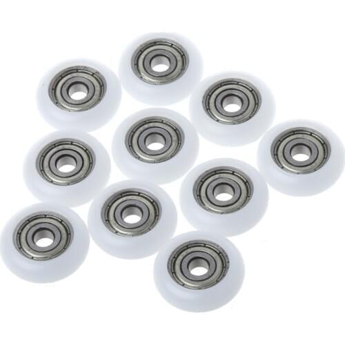 10 Pcs 5x23x7.3mm Nylon Plastic Carbon Steel Bearings Pulley Wheels Embedded Groove T15