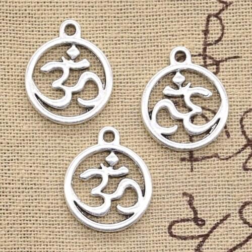 15pcs Charms Circle Yoga Om 18x20mm Antique Silver Color Plated Pendants Making DIY Handmade Tibetan Silver Color Jewelry