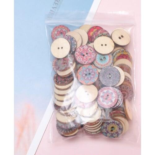 200pcs in 2 Bags Vintage Painted Wooden Buttons Children Doll Clothing Decorative Buttons Mini Delicate Button