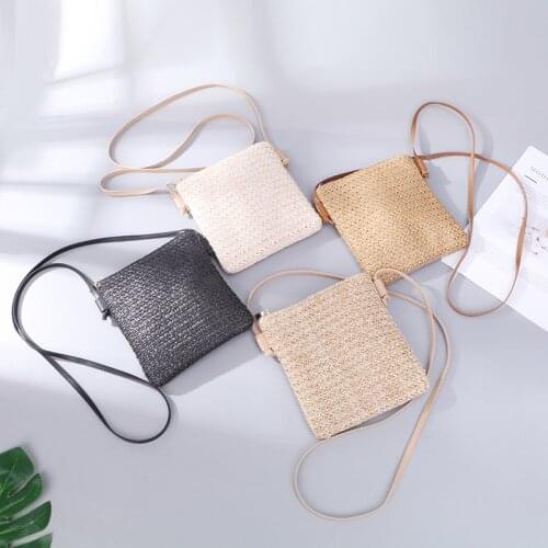 2021 Womens Straw Plait Small Square Bags One Shoulder Slanted Across Bag Handbag Coin Purses Summer Casual Sweet Holiday Tote
