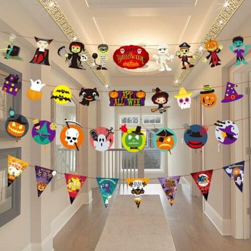 3m DIY Decorations Halloween Party Holiday Triangle Pull Flag Bat Skull Pumpkin Paper Pull Flower Decoration Halloween Pull Flag