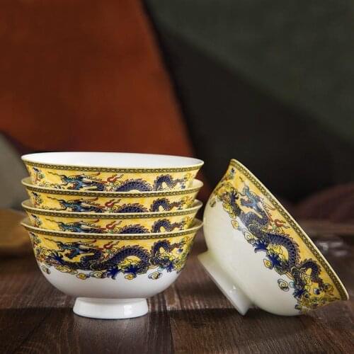 4.5inch Jingdezhen Bone china Ceramic Bowl Dragon Pattern Tableware Vintage Chinese Noodle Dessert Tableware Kitchen Accessories