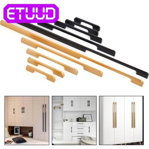 6Pcs Fashion Black Gold Cabinet Handles Aluminum Alloy Kitchen Handles Cupboard Pulls Drawer Knobs Furniture Room Door Hardware