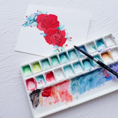 Watercolor ceramic palette Chinese painting pigment gouache pigment rose ceramic plate