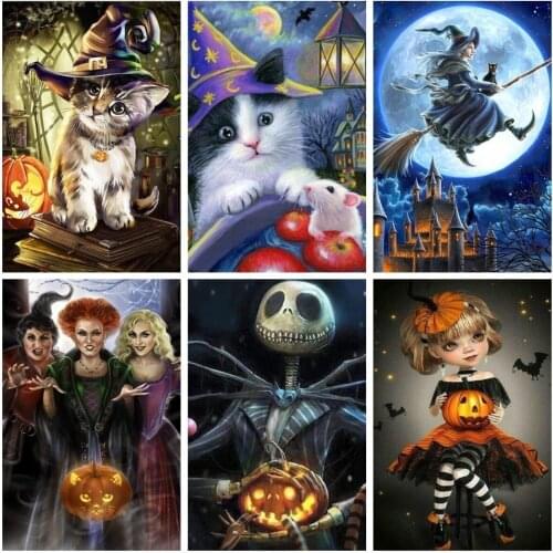 Disney Diy 5d Diamond Painting Cross Stitch Pumpkin and Halloween Witches Art Cross Stitch Mosaic Round Diamond Embroidery
