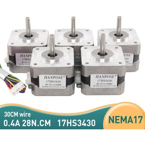 Free shipping 5pcs Nema17 12VDC 0.4A 28N.CM 34mm length 4-Lead 17HS3430 42 Stepper Motor For 3D Printer Monitor Equipment