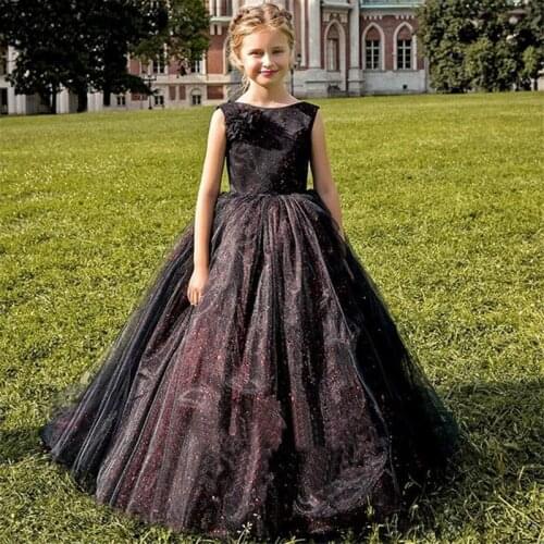 Glitter Flower Girl Dresses For Wedding Fuchsia 3D Flowers Princess Party Gown Luxury Ball Gown Little Girls Pageant Gown