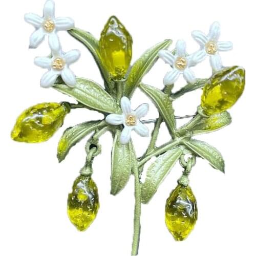 CSxjd New style lemon flower green leaf paint female vintage brooch jewelry