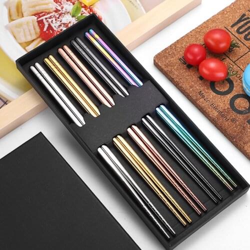 5Pair Reusable Stainless Steel Chopsticks Multicolor Openwork Metal Chinese Chopsticks for Hotel Restaurant Kitchen Accessories