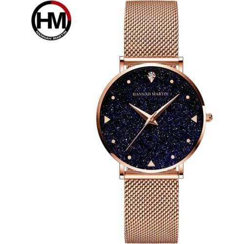 Womens Luxury Watch with Stainless Steel Mesh Band Stylish Stars Night Quartz Watches for Women Rose Gold Ladies Wrist Watch