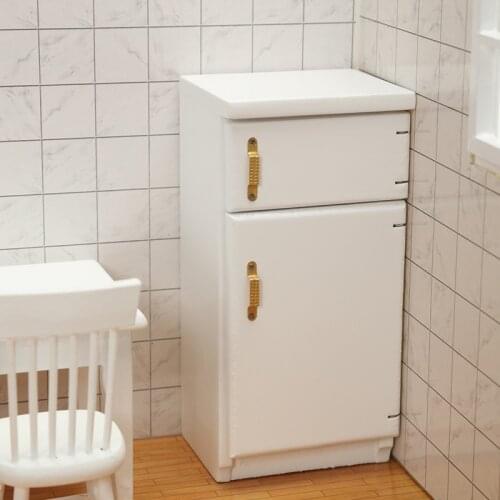 Household Mini Refrigerator Baby Play House Props Mini Furniture Miniature Model Kitchen Scene Play House Toy White Refrigerator