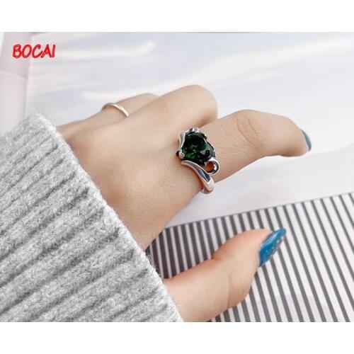 New 925 sterling silver simple and versatile heart-shaped love green diamond ring