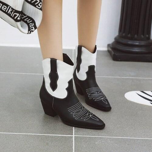 Western cowboy boots slip-on short boots were thin snake pattern color matching wild Martin boots short boots women