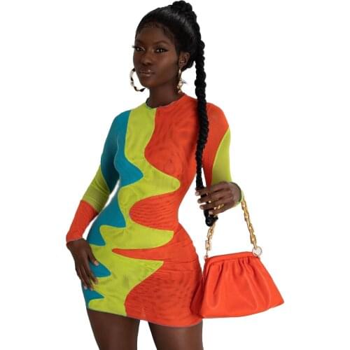 Round Neck Lace Patchwork Bodycon Dress Women Elegant Cotton Fashion Side Split Autumn Dress Mini Ladies Basic Wholesale