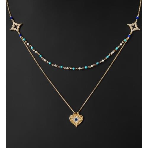 S925 Sterling Silver Roman Style Love Heart-shaped Sun Flower Blue Stone Pendant Double Necklace New Luxury Brand Monaco Jewelry