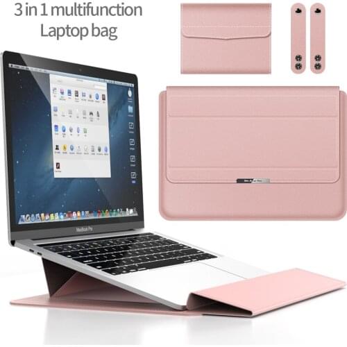 Multifunctional Laptop Sleeve Case 3 in 1 Ergonomic Design PU Leather Stand,Portable Protective Carrying Bag for Office Business